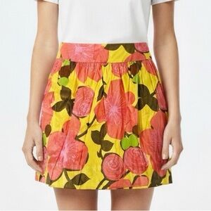 Trina Turk Yellow Floral A-Line Skirt with Pink and Green Accents